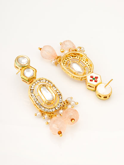 Traditional Gold-Plated Kundan Choker Set with Peach Bead Droplets
