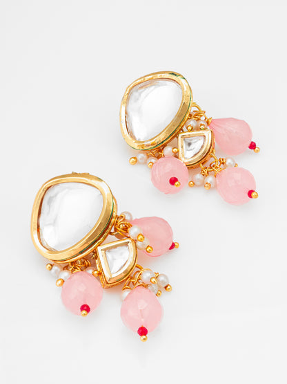 Majestic Gold-Plated Kundan Choker Set with Pink Bead Droplets and Green Accents