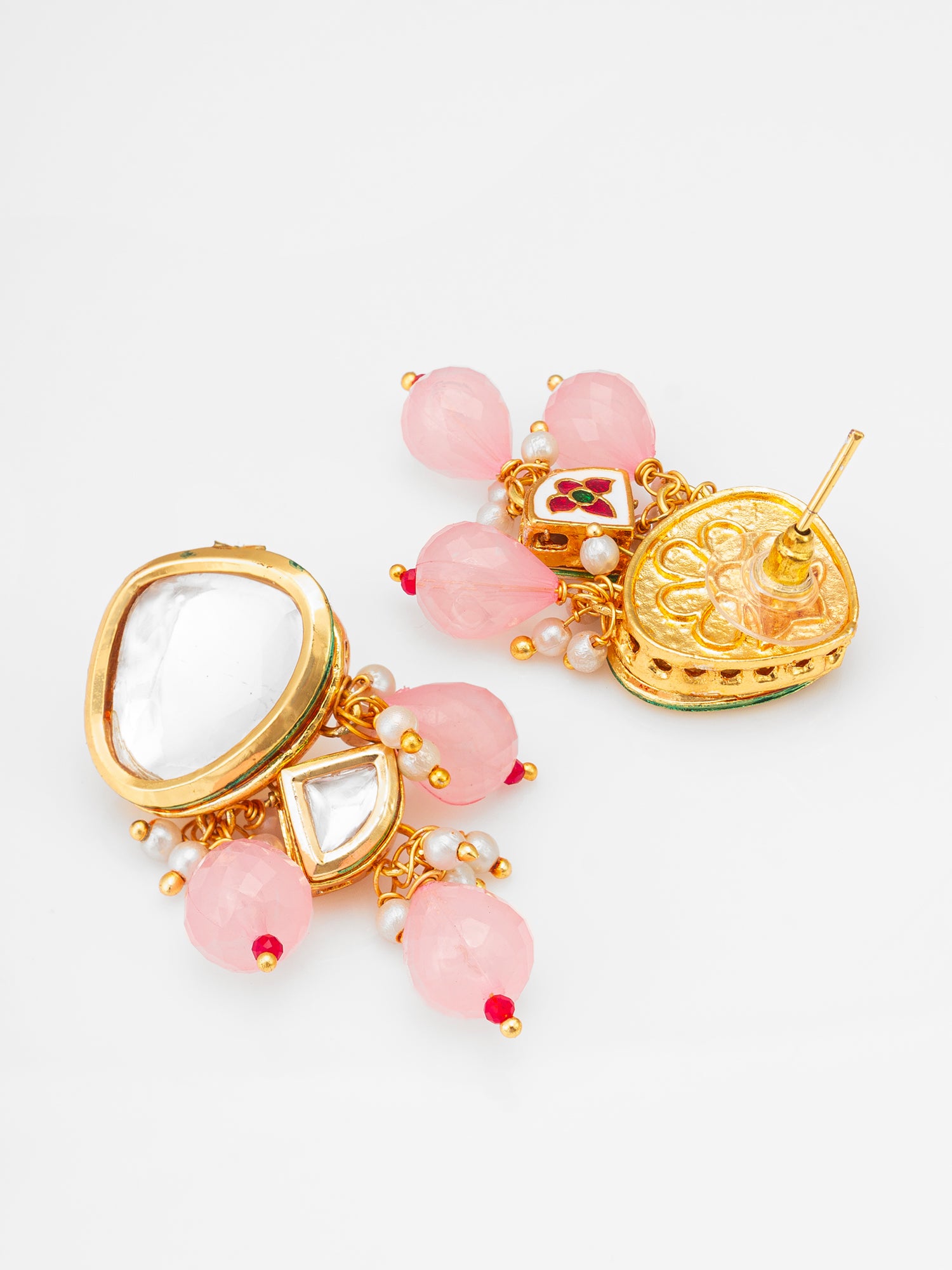 Majestic Gold-Plated Kundan Choker Set with Pink Bead Droplets and Green Accents