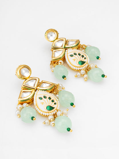Traditional Gold-Plated Meenakari Floral Choker Set with Mint Green Drops