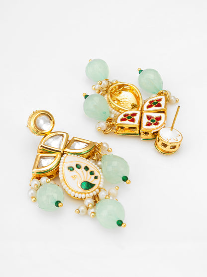 Traditional Gold-Plated Meenakari Floral Choker Set with Mint Green Drops