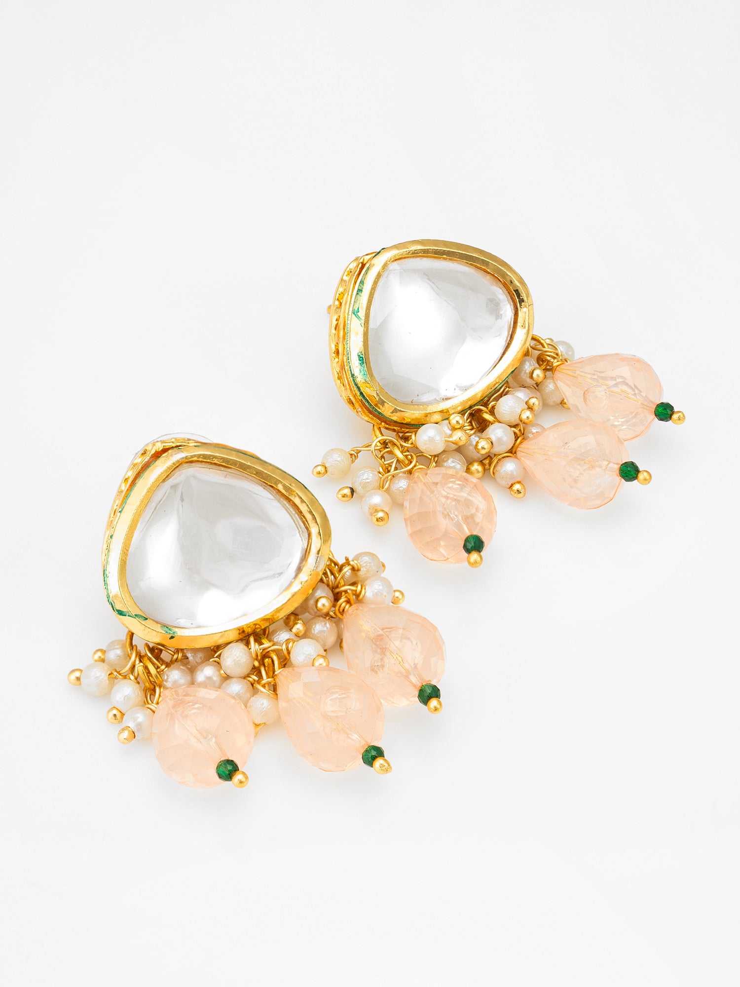 Traditional Gold-Plated Meenakari Floral Choker Set with Peach Bead Droplets