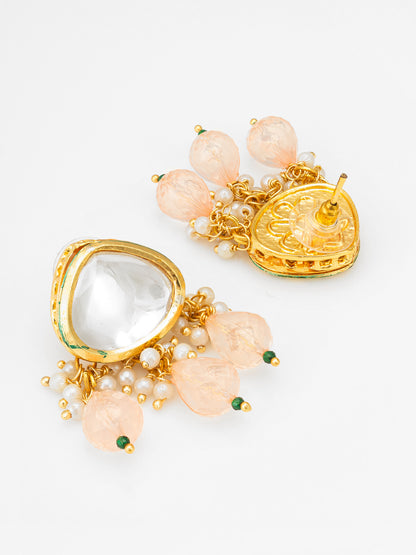 Traditional Gold-Plated Meenakari Floral Choker Set with Peach Bead Droplets