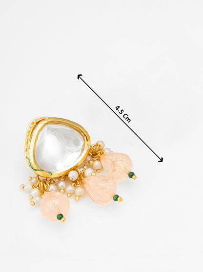 Traditional Gold-Plated Meenakari Floral Choker Set with Peach Bead Droplets