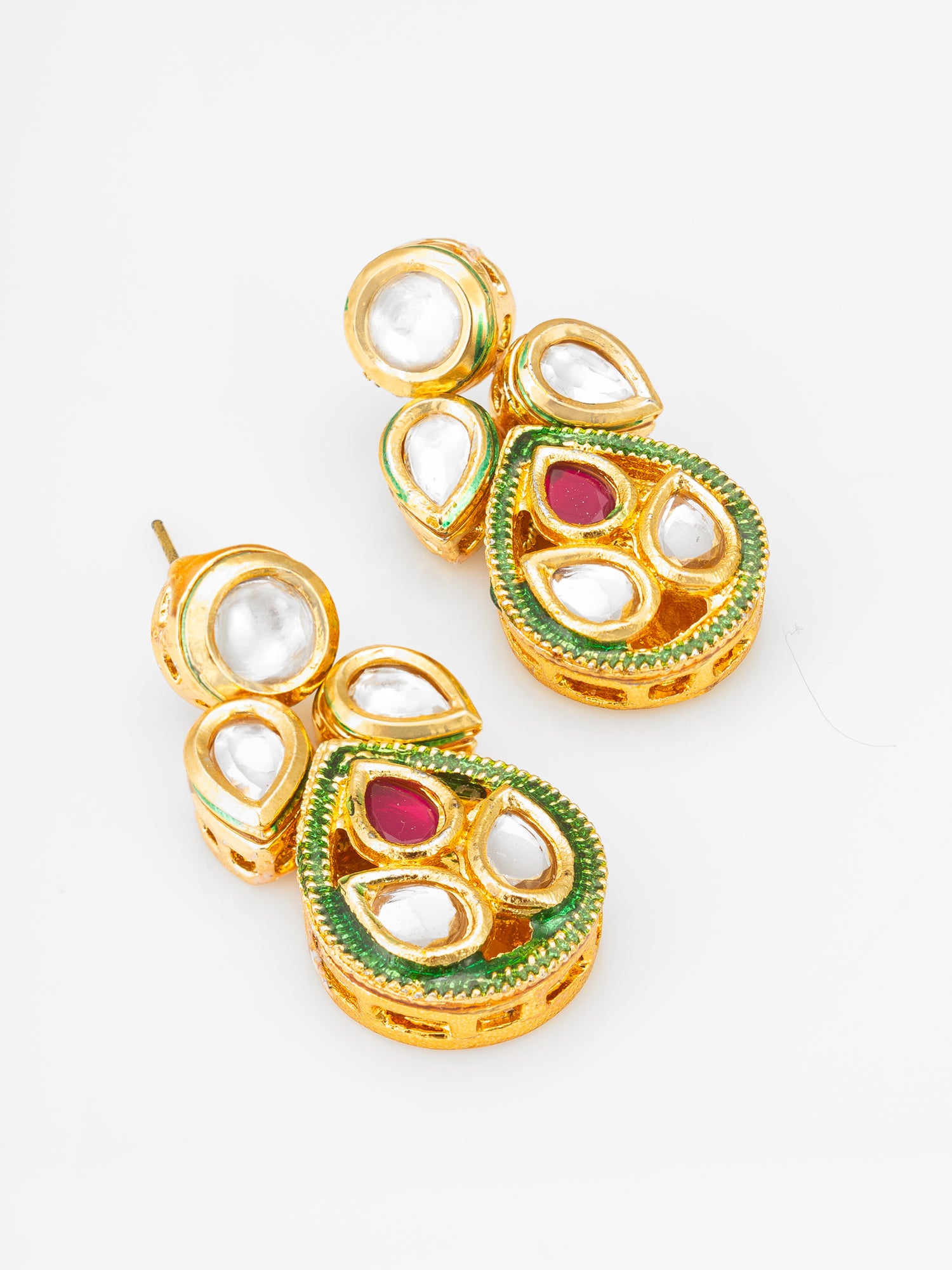 Traditional Red and Green Meenakari Kundan Choker with Pearl Fringes