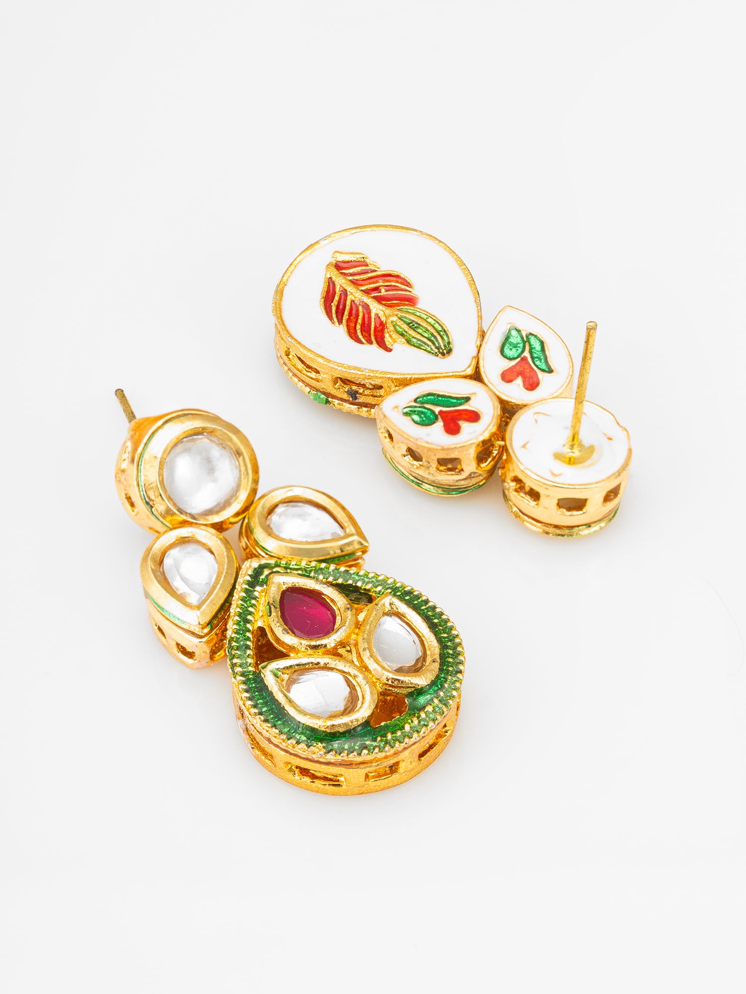 Traditional Red and Green Meenakari Kundan Choker with Pearl Fringes