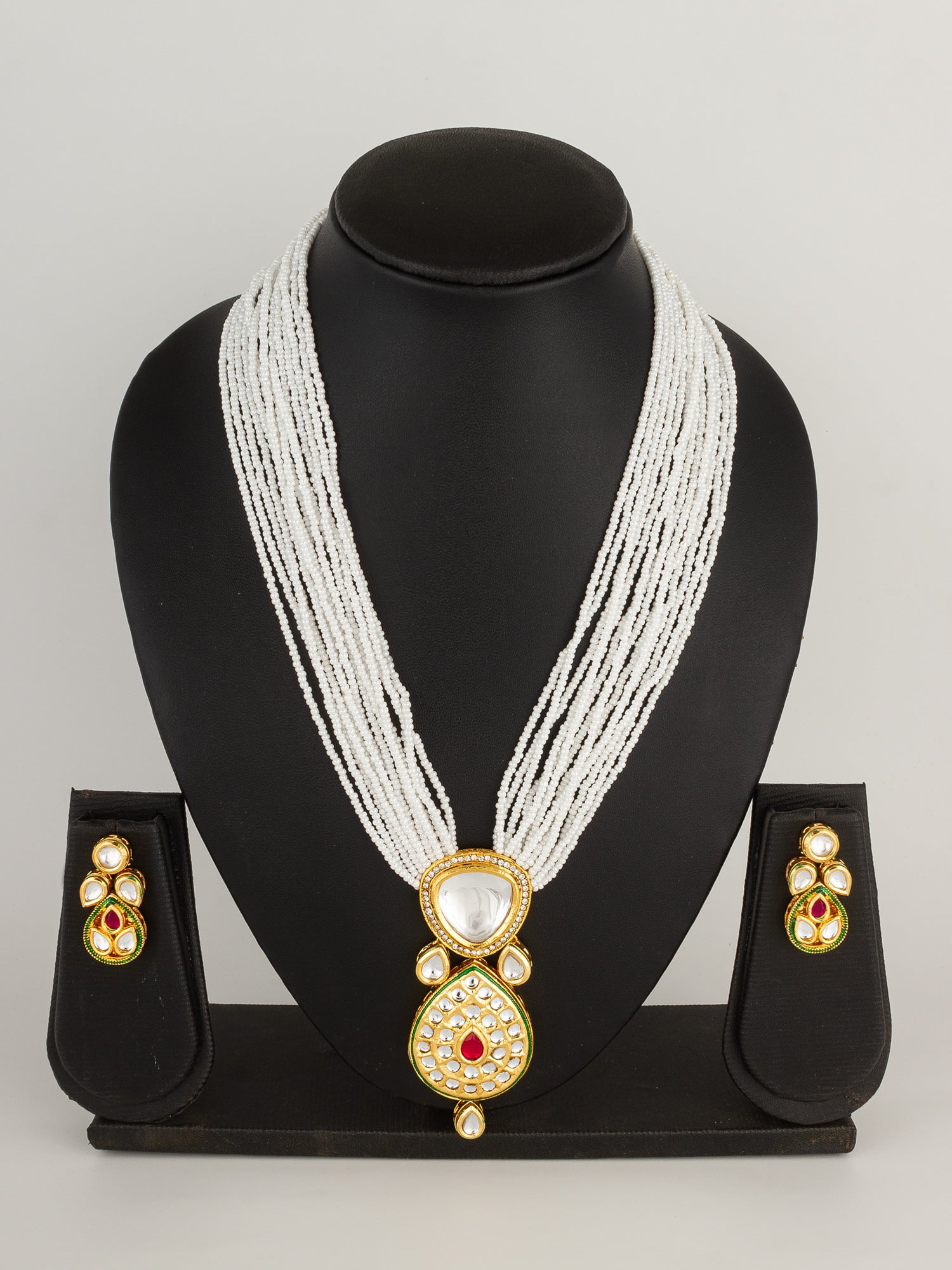 Traditional Red and Green Meenakari Kundan Choker with Pearl Fringes