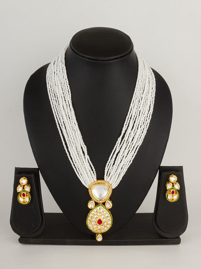 Traditional Red and Green Meenakari Kundan Choker with Pearl Fringes