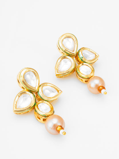 Classic Gold-Plated Kundan Teardrop Necklace with Floral Star Pendant