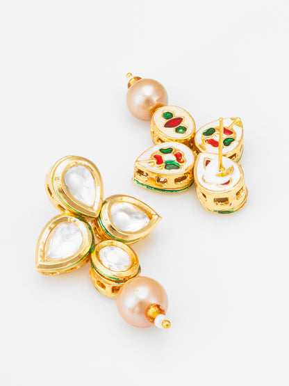 Classic Gold-Plated Kundan Teardrop Necklace with Floral Star Pendant