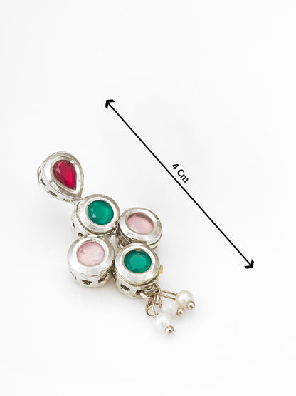 Multicolor Kundan Pendant Double-Strand Pearl Necklace Set with Matching Drop Earrings