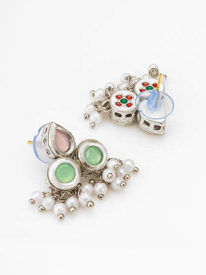 Contemporary Silver-Plated Double-Strand Pearl Necklace Set with Pastel Pink and Mint Accents