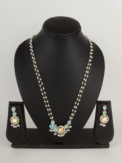 Elegant Silver-Plated Kundan and Teal-Mint Drop Pearl Necklace Set WNK4526
