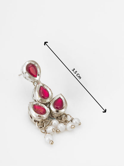 Royal Silver-Plated Kundan and Ruby Red Teardrop Double-Strand Pearl Necklace Set WNK4528