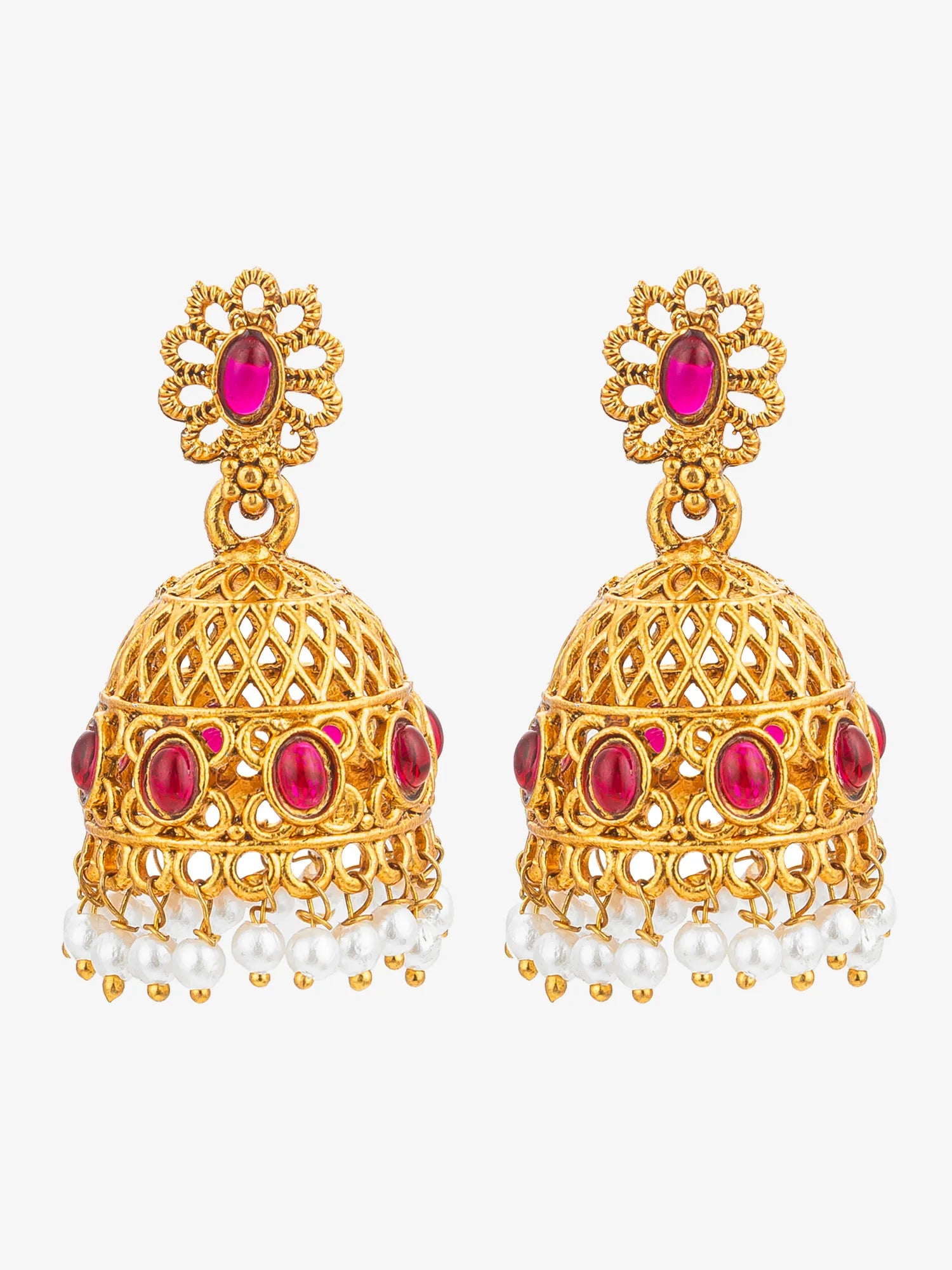 Gold Plated Goddess Lakshmi Temple Necklace Set with Jhumka Earrings