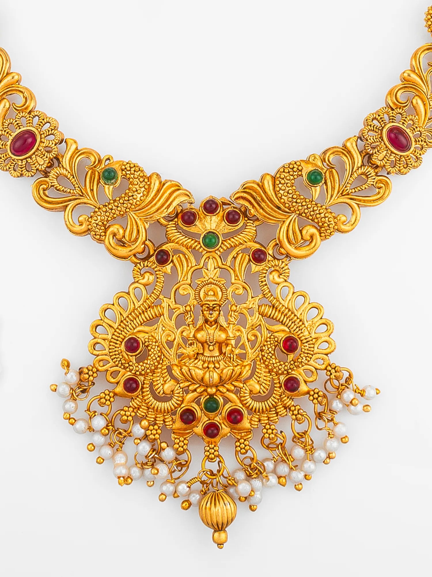 Gold Plated Goddess Lakshmi Temple Necklace Set with Jhumka Earrings