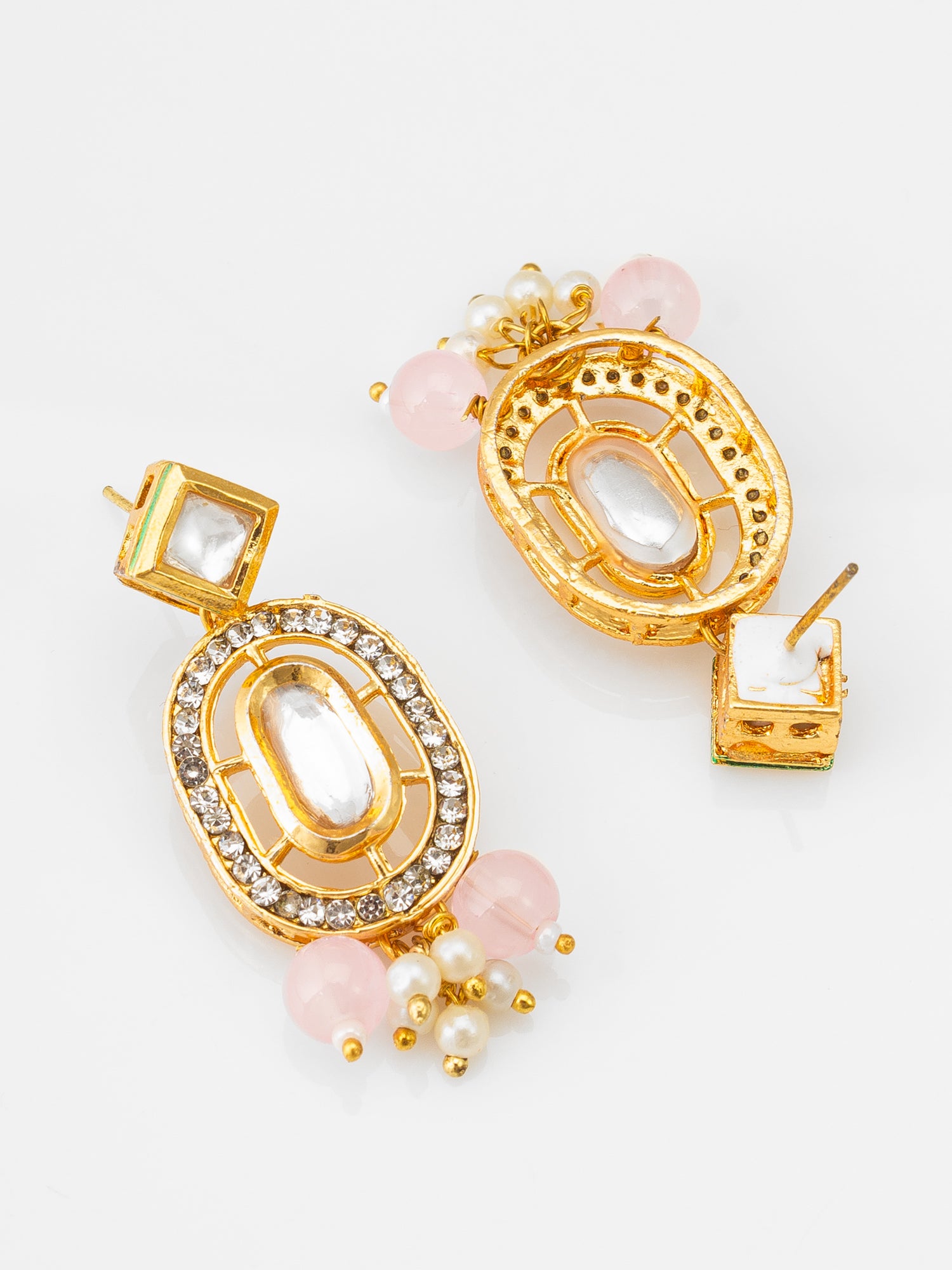 Rose Pink Multi-Strand Beaded Choker Necklace Set with Kundan Accents and Matching Earrings