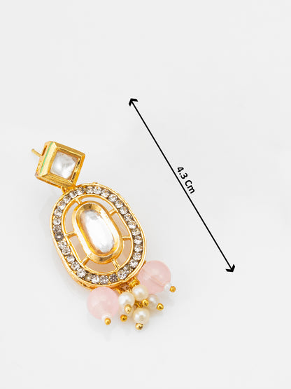 Rose Pink Multi-Strand Beaded Choker Necklace Set with Kundan Accents and Matching Earrings