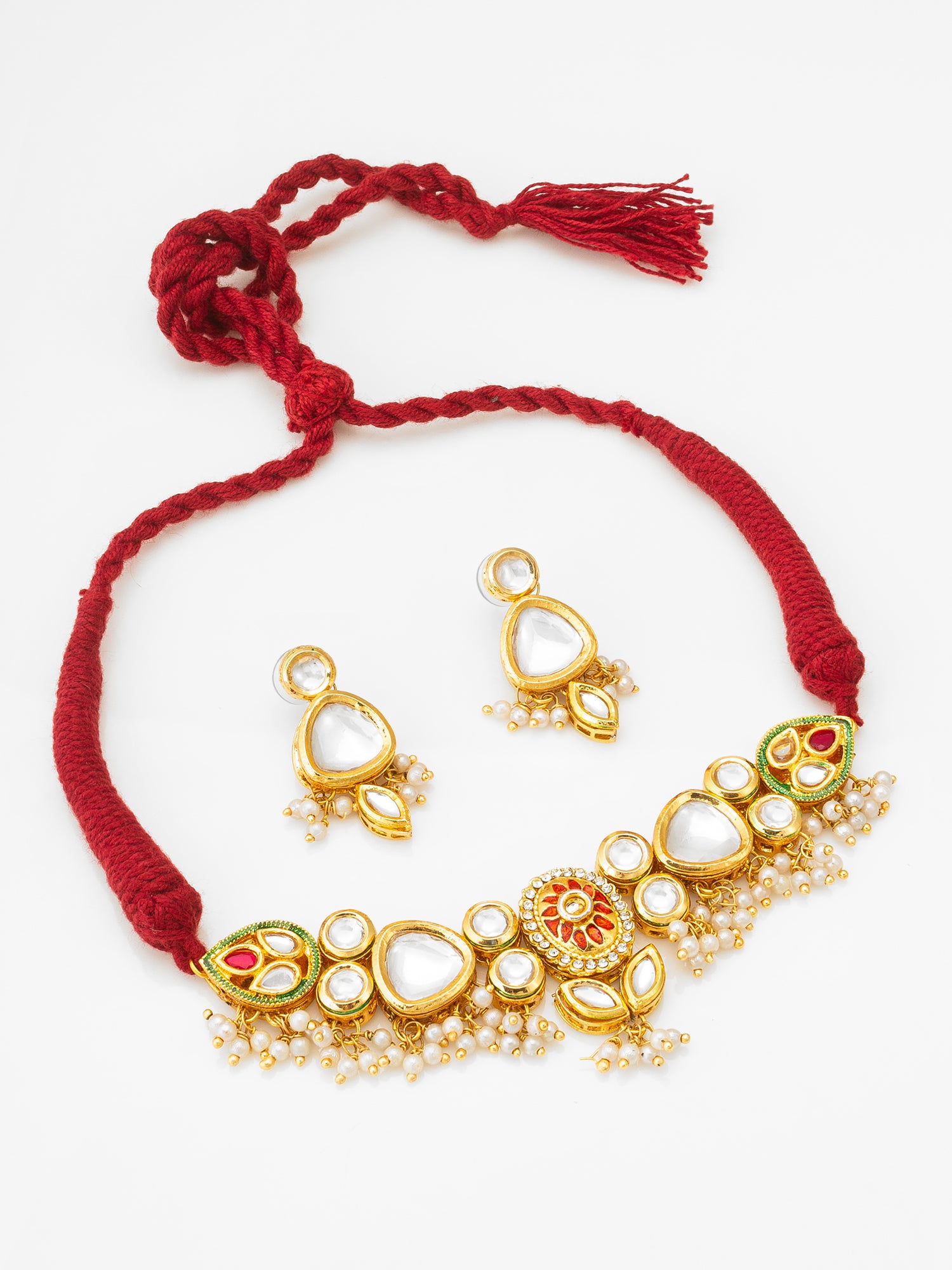 Aadita Traditional Kundan Choker Set with Red Enamel Accents
