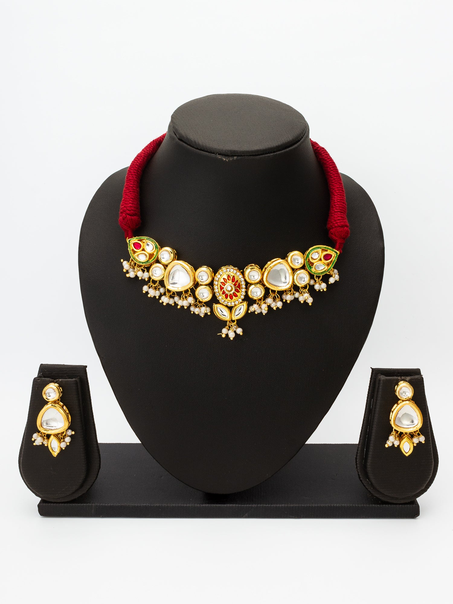 Aadita Traditional Kundan Choker Set with Red Enamel Accents