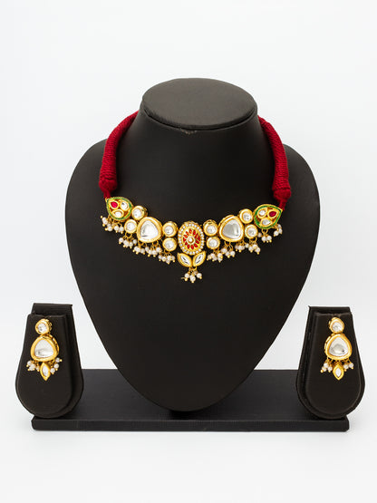 Aadita Traditional Kundan Choker Set with Red Enamel Accents