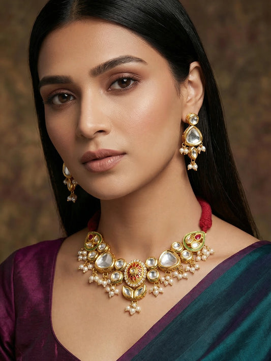 Aadita Traditional Kundan Choker Set with Red Enamel Accents