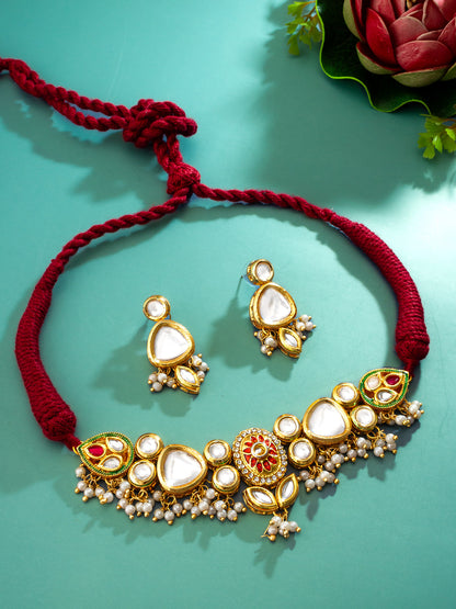 Aadita Traditional Kundan Choker Set with Red Enamel Accents