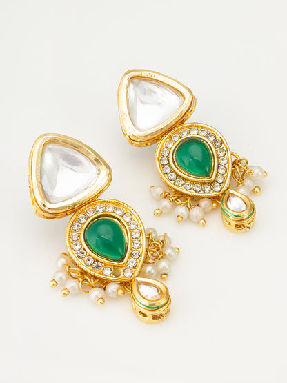 Aadita Emerald Green Teardrop Kundan Choker Necklace Set