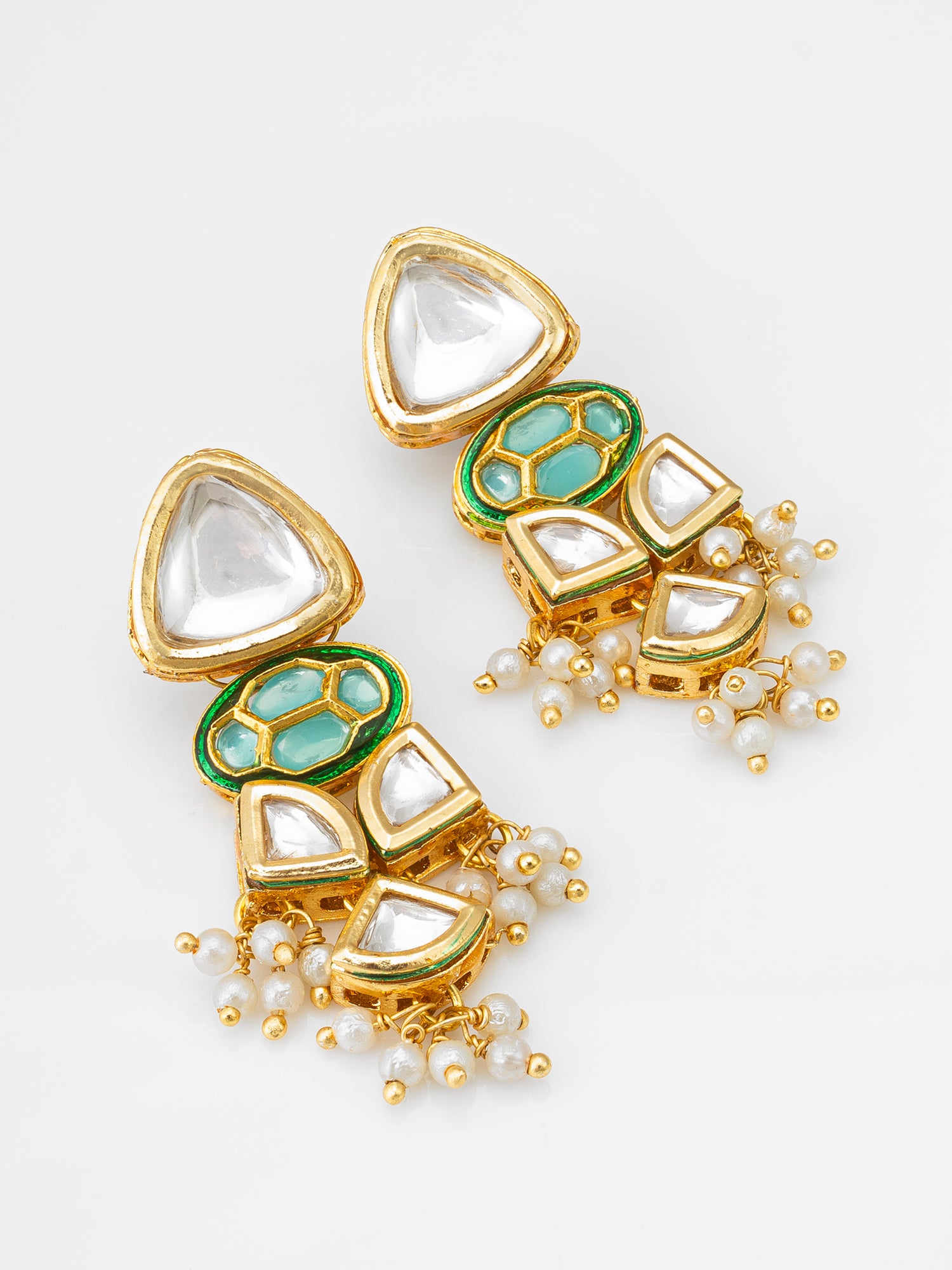 Aadita Mint Green Enamel Kundan Choker Set with Pearl Drops