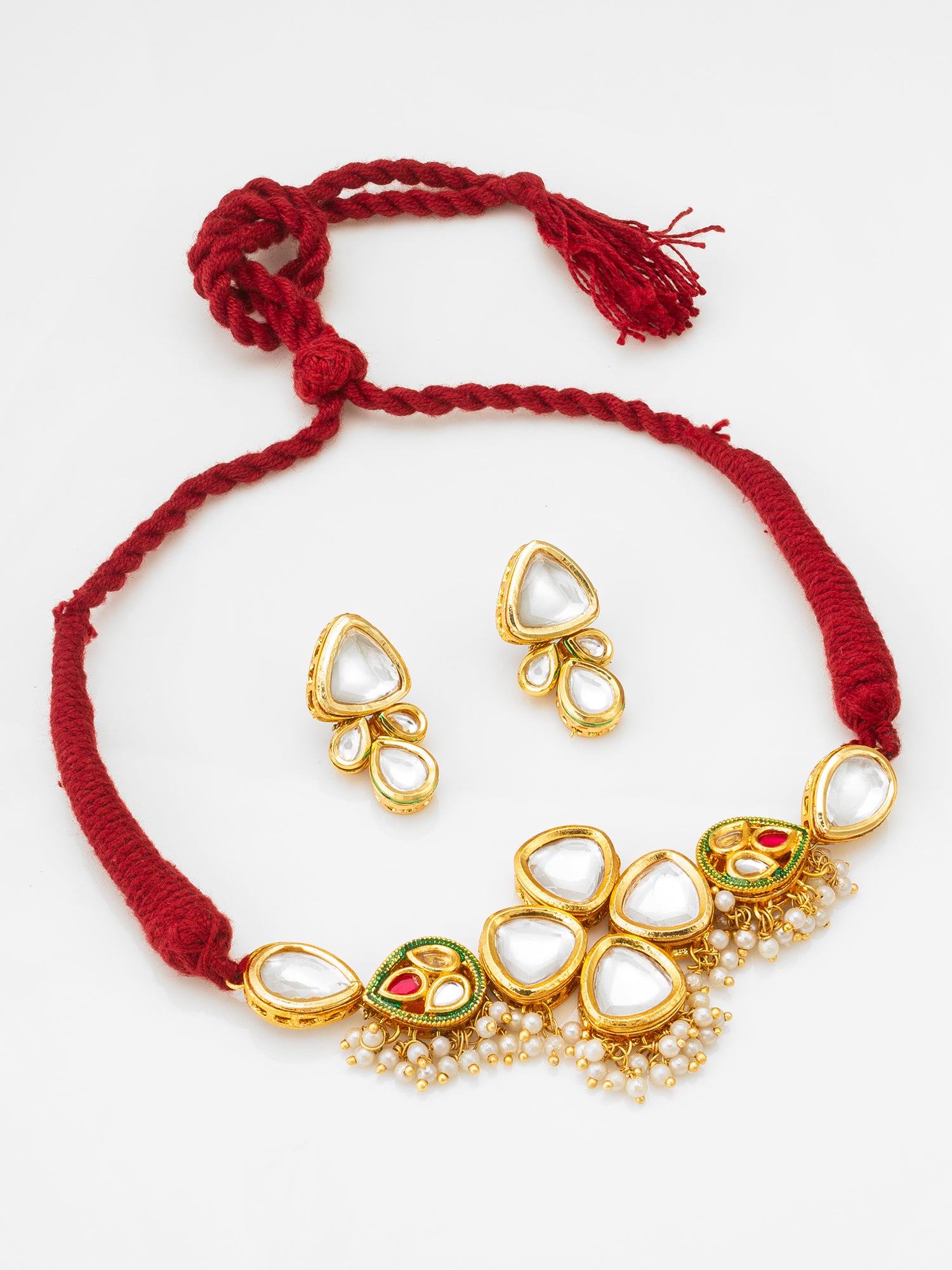 Aadita Gold Plated Kundan and Pearl Traditional Choker Necklace Set