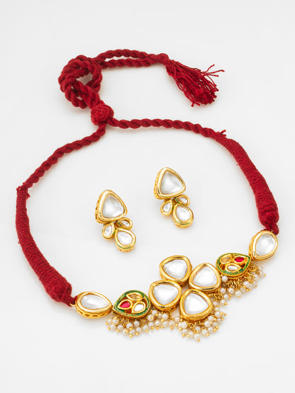 Aadita Gold Plated Kundan and Pearl Traditional Choker Necklace Set