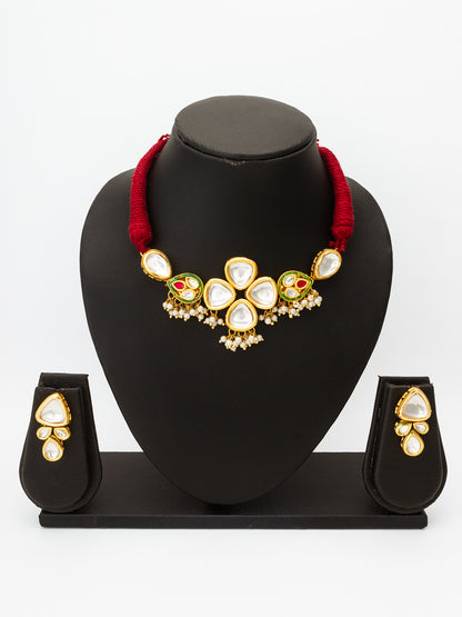 Aadita Gold Plated Kundan and Pearl Traditional Choker Necklace Set