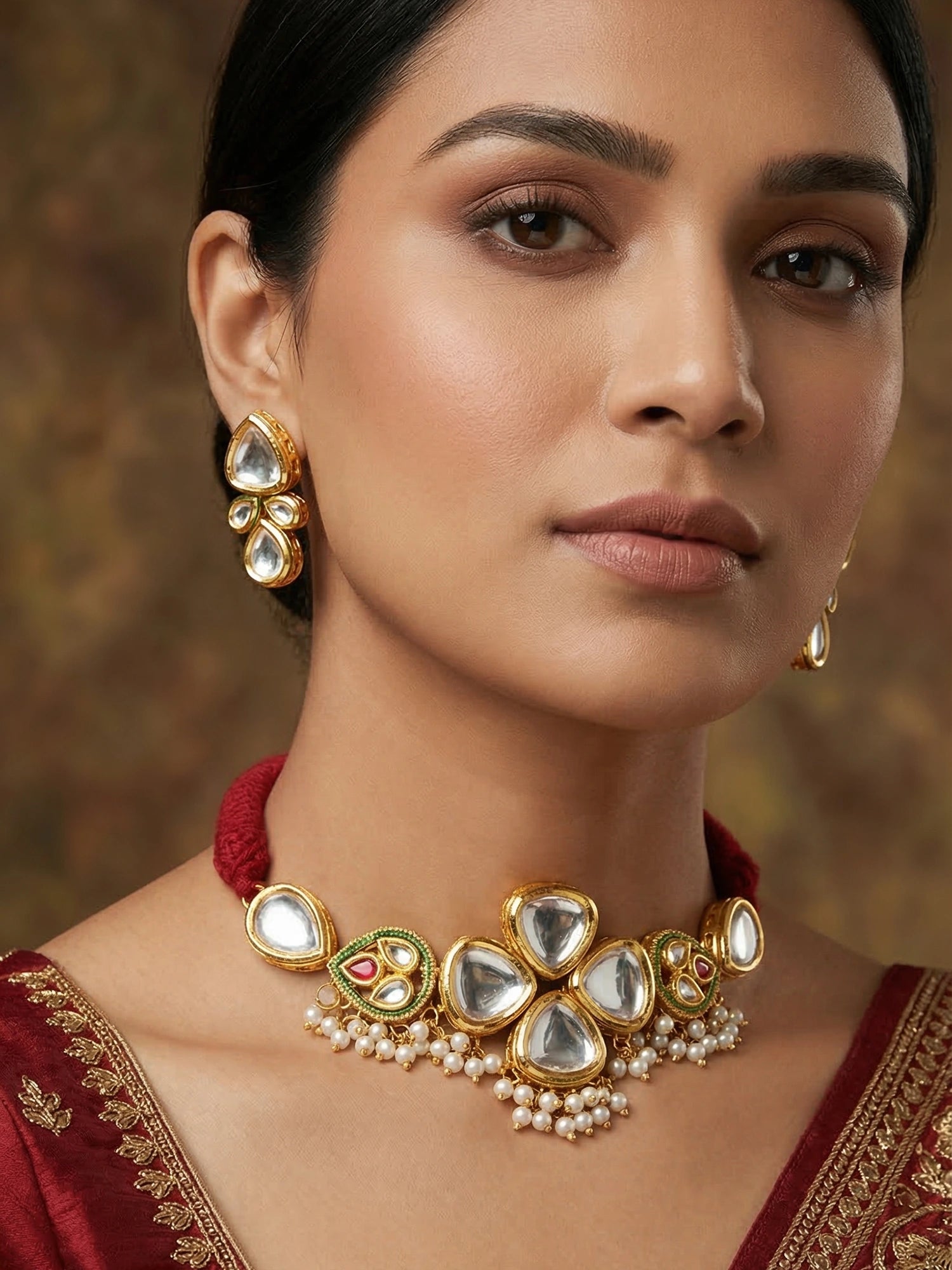 Aadita Gold Plated Kundan and Pearl Traditional Choker Necklace Set