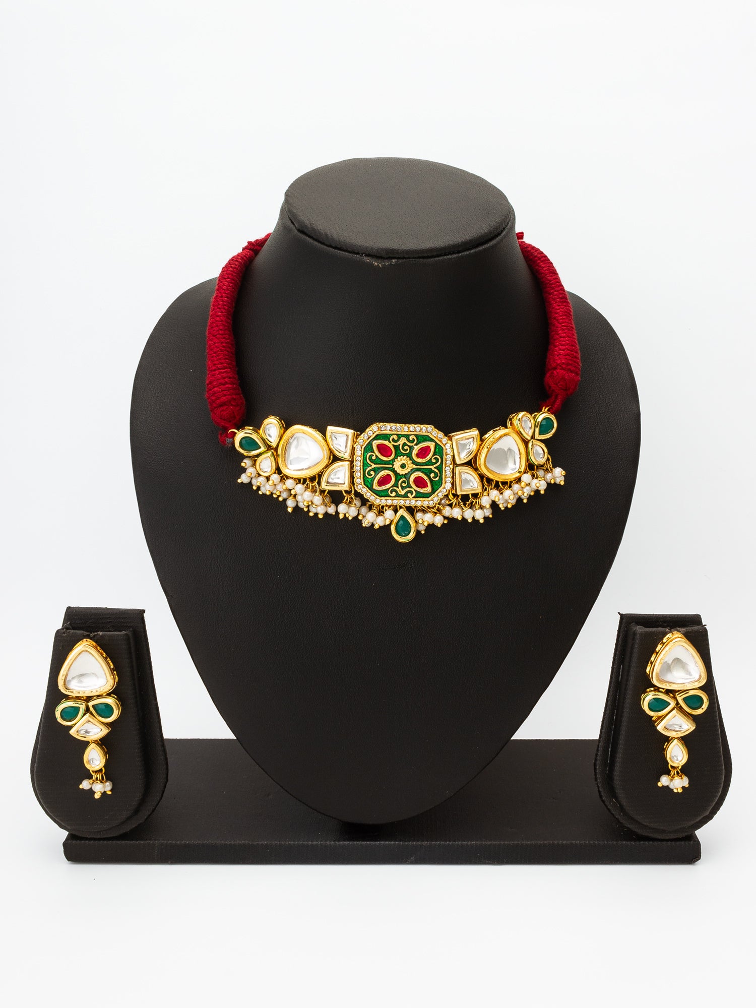 Aadita Gold Plated Green Meenakari Kundan Choker Necklace Set