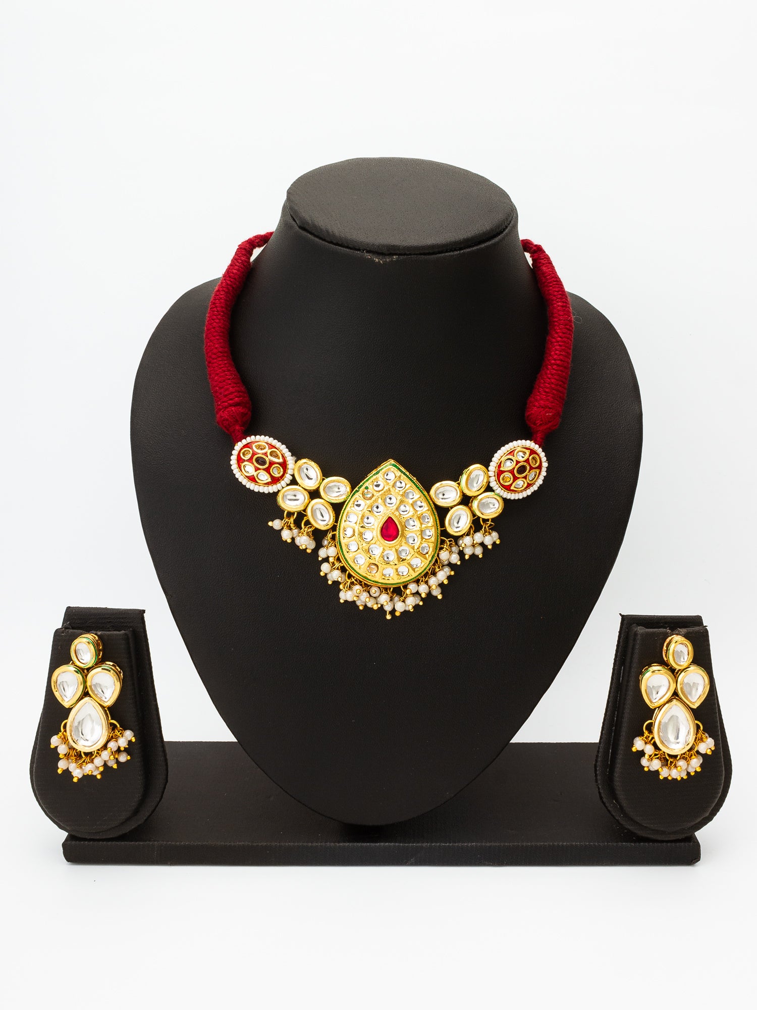 Aadita Gold Plated Kundan Paisley Motif Choker Necklace Set with Pearls