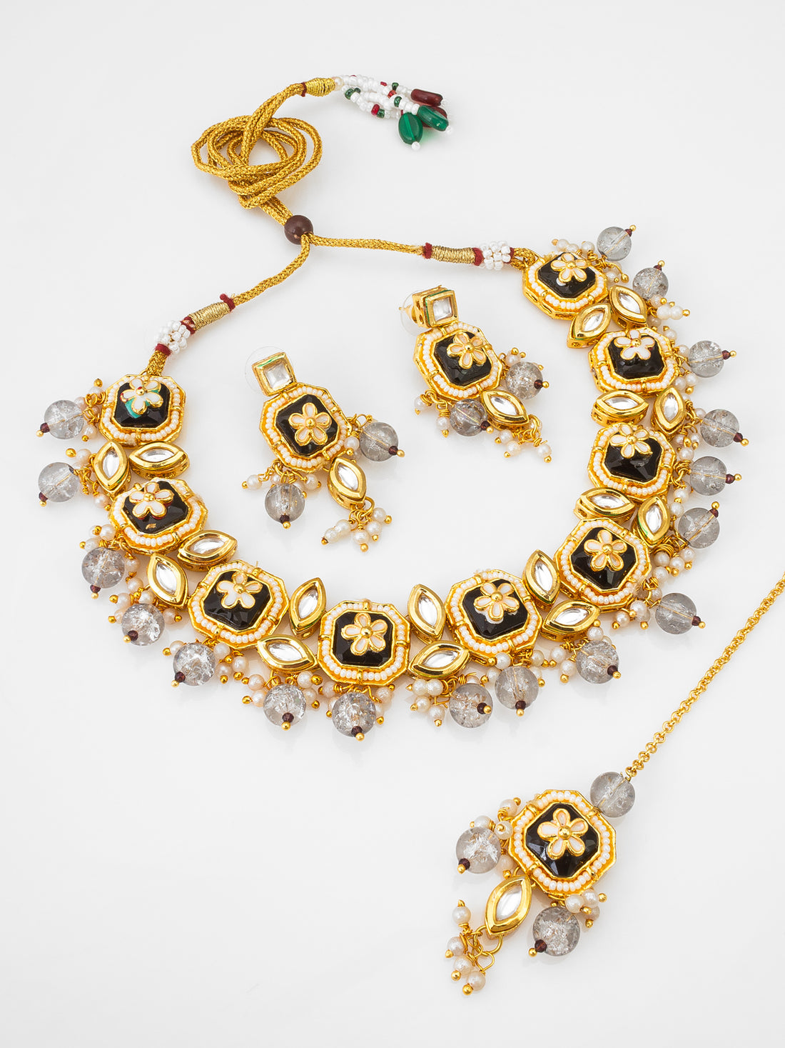 Meenakari and Kundan Choker Necklace with Enamel, Crystal Droplets