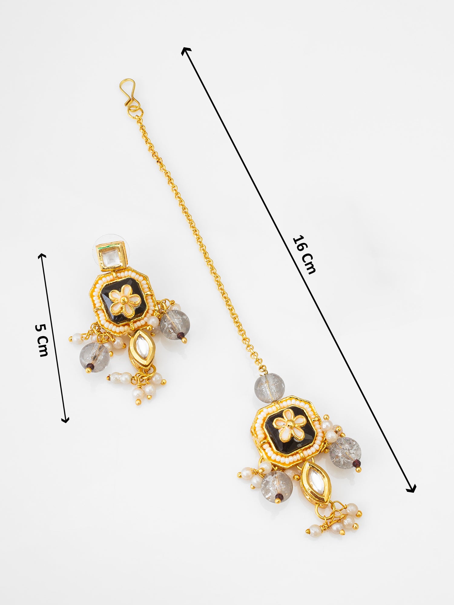 Exquisite Meenakari and Kundan Choker Necklace Set with Black Enamel and Grey Crystal Droplets
