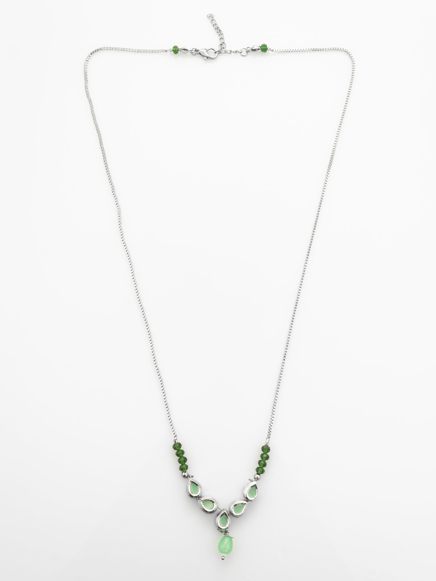 Aadita Silver Plated Contemporary Green Kundan Sleek Necklace