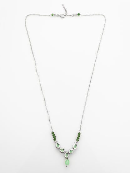 Aadita Silver Plated Contemporary Green Kundan Sleek Necklace