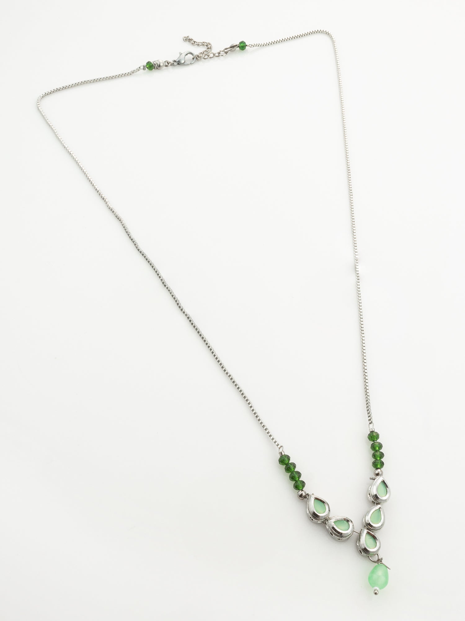Aadita Silver Plated Contemporary Green Kundan Sleek Necklace