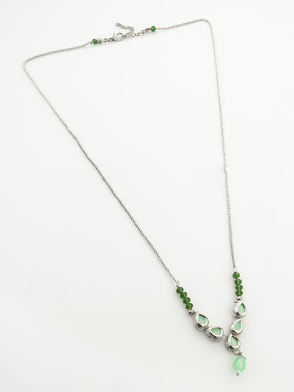 Aadita Silver Plated Contemporary Green Kundan Sleek Necklace