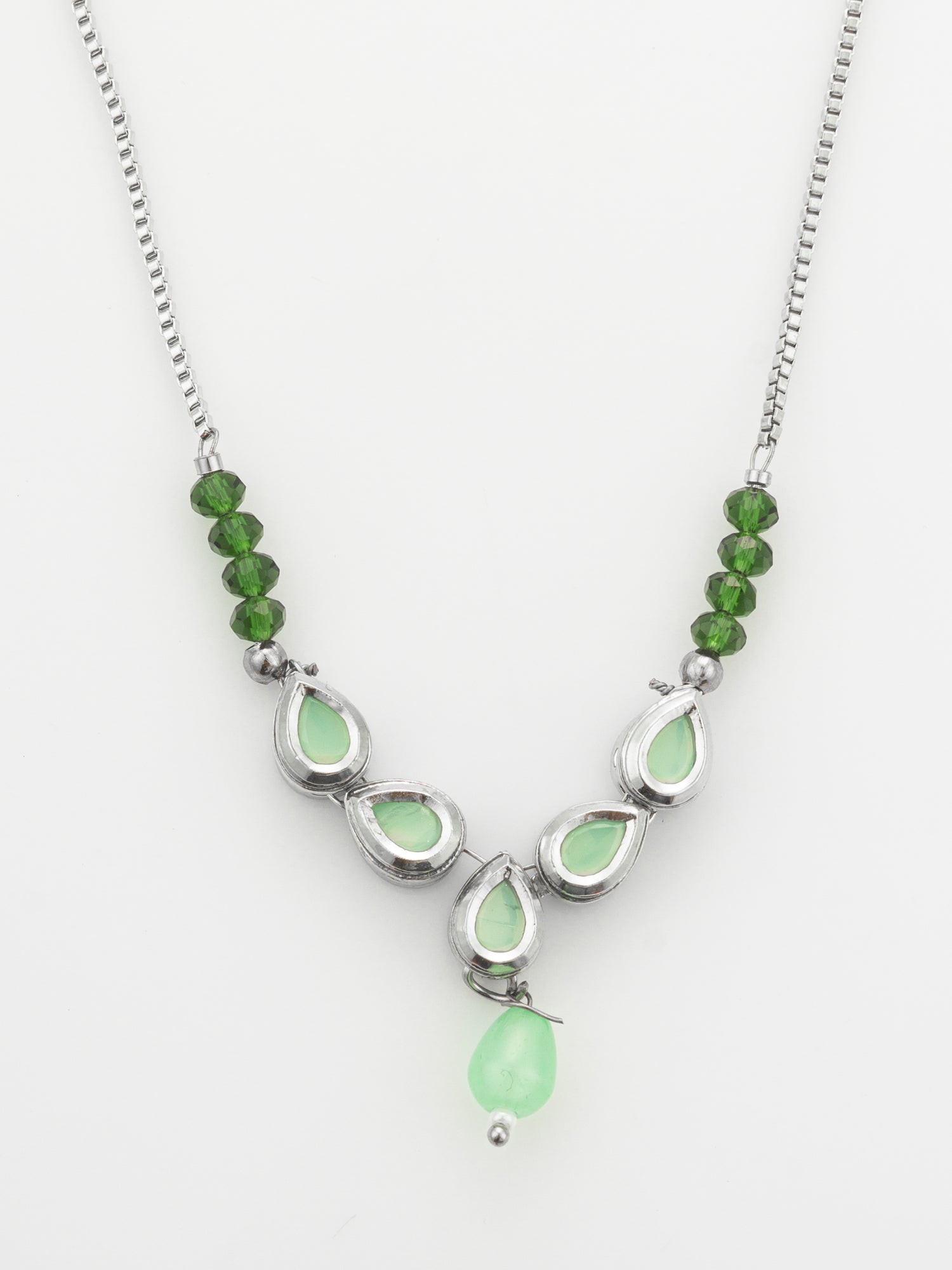 Aadita Silver Plated Contemporary Green Kundan Sleek Necklace