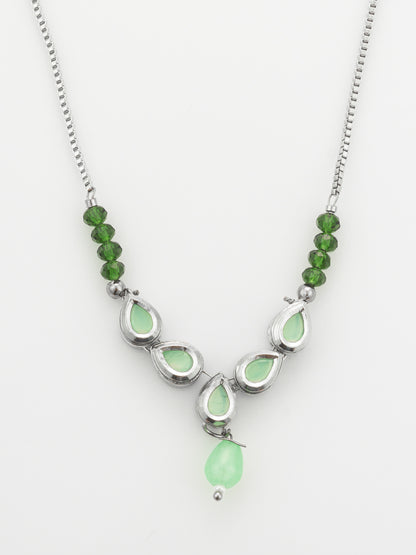 Aadita Silver Plated Contemporary Green Kundan Sleek Necklace
