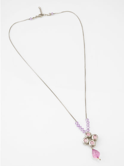 Aadita Silver-Tone Necklace with Pink Kundan and Crystal Beads for Women & Girls