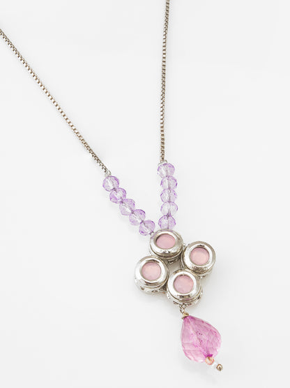 Aadita Silver-Tone Necklace with Pink Kundan and Crystal Beads for Women & Girls