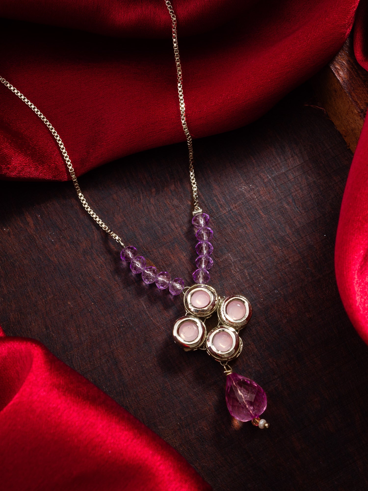 Aadita Silver-Tone Necklace with Pink Kundan and Crystal Beads for Women & Girls