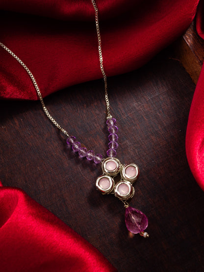Aadita Silver-Tone Necklace with Pink Kundan and Crystal Beads for Women & Girls