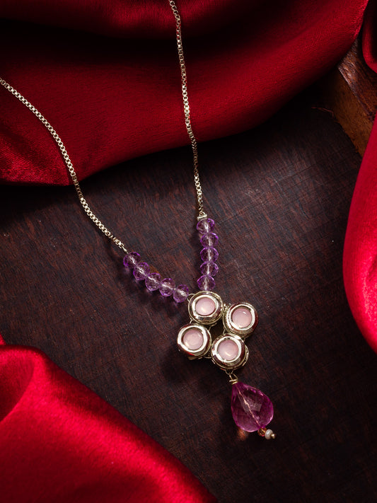 Aadita Silver-Tone Necklace with Pink Kundan and Crystal Beads for Women & Girls
