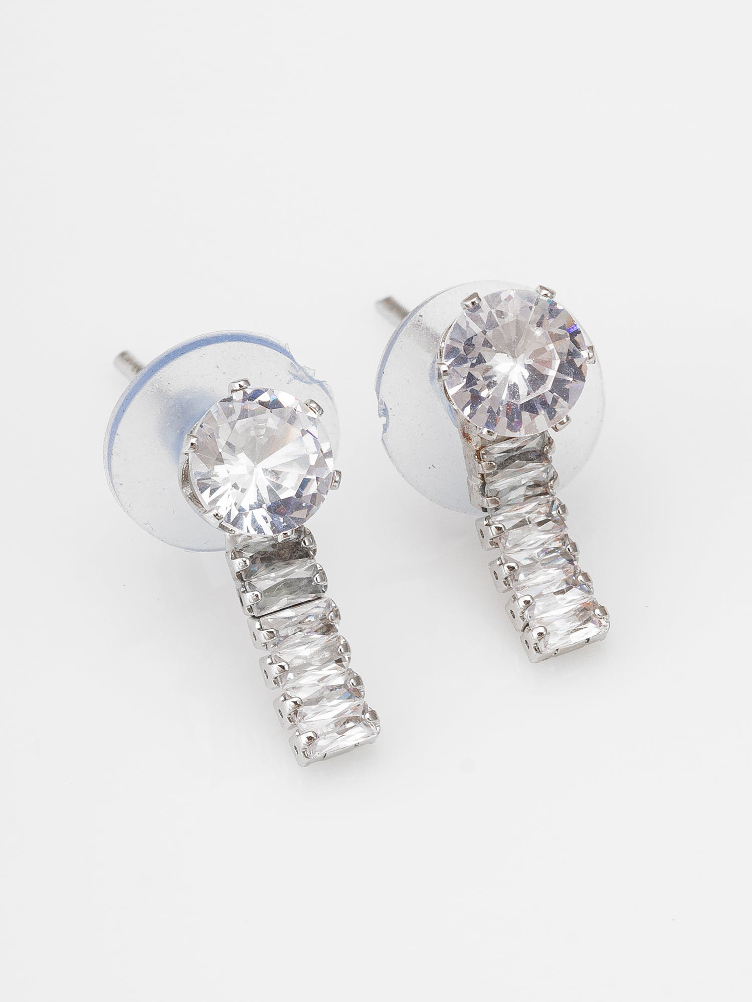 Aadita Silver Plated Round and Baguette AD Necklace Set