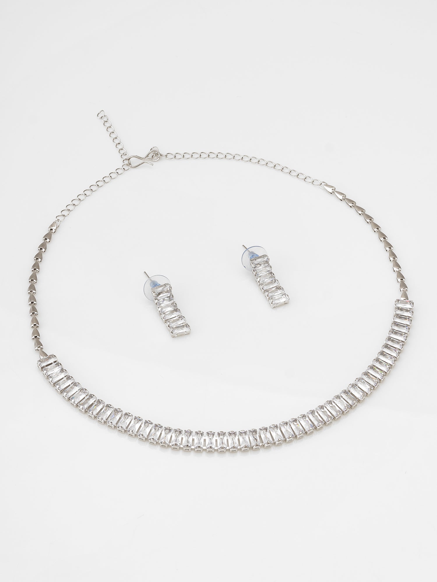Aadita Silver Plated Single Row Baguette AD Choker Set